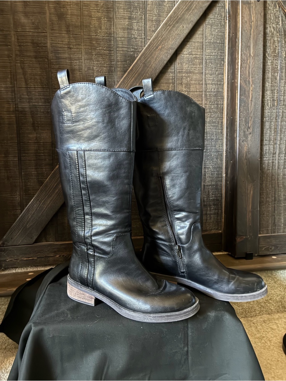 Crown Vintage Black Leather Tall Riding Boots